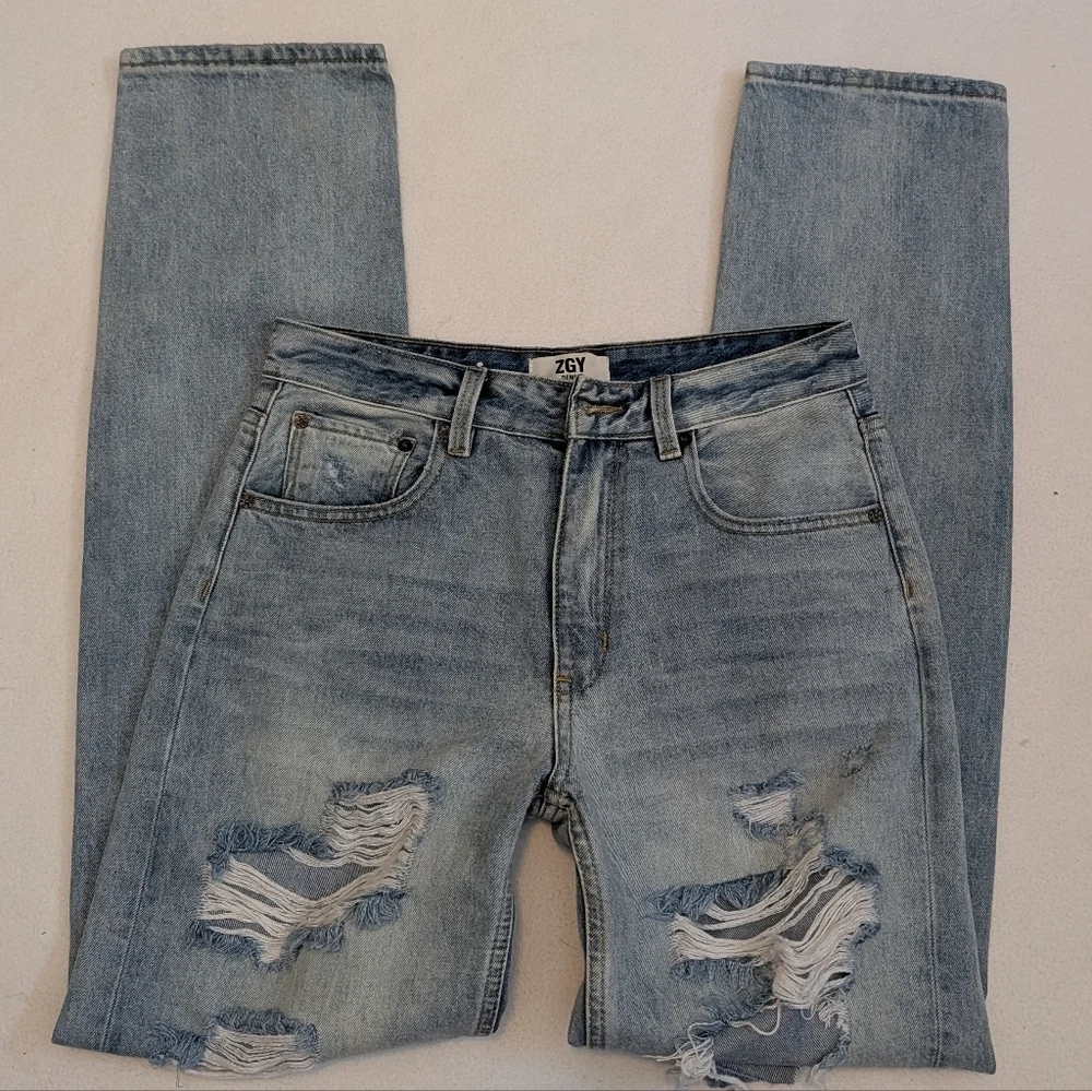 Ziggy ZGY Denim Mid-rise Relaxed Straight Leg Jeans w/ Distressing Size 25 - Picture 2 of 8